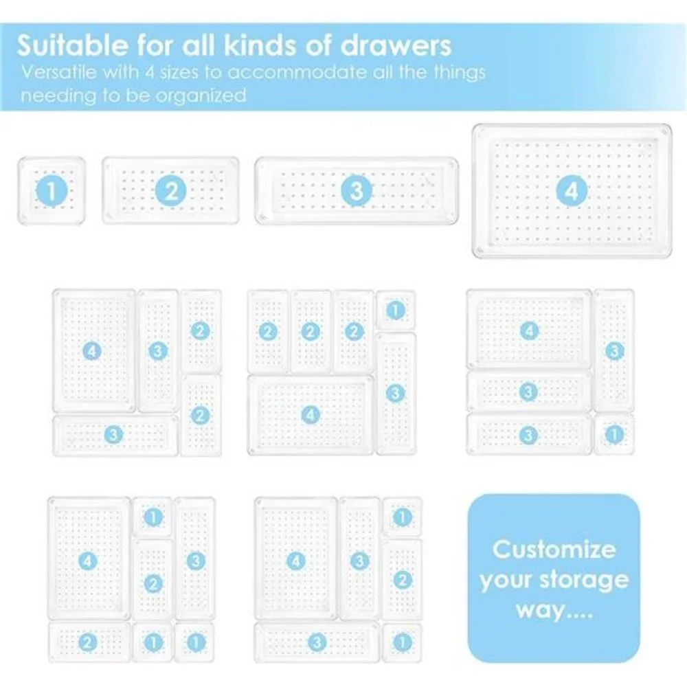 25 PCS Clear Plastic Drawer Organizers Set,  4-Size Versatile Bathroom